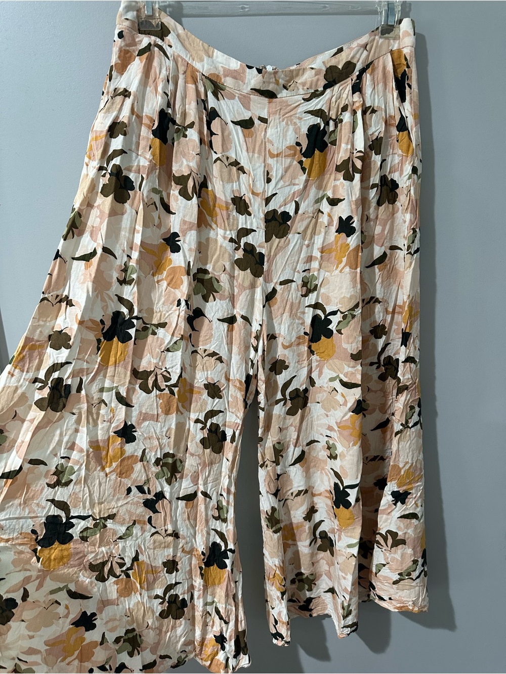 Petal & Pup Cream Wide-Leg Floral Print Pants with Olive and Mustard Accents